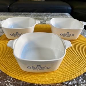 Corning Ware Blue Cornflower Casserole Dish 2 3/4 Cup P-43-B NO LIDS Set of 3
